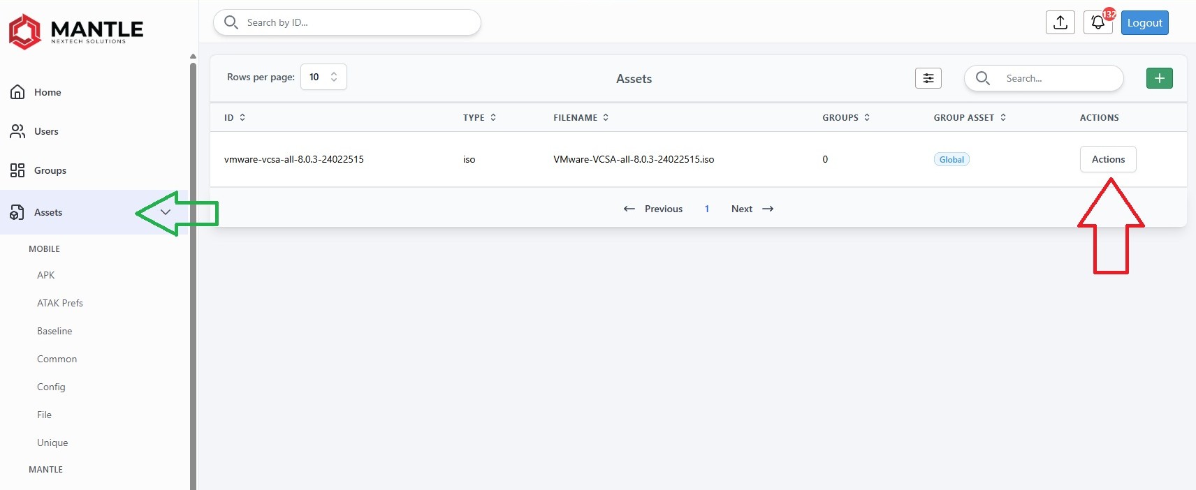Asset action menu