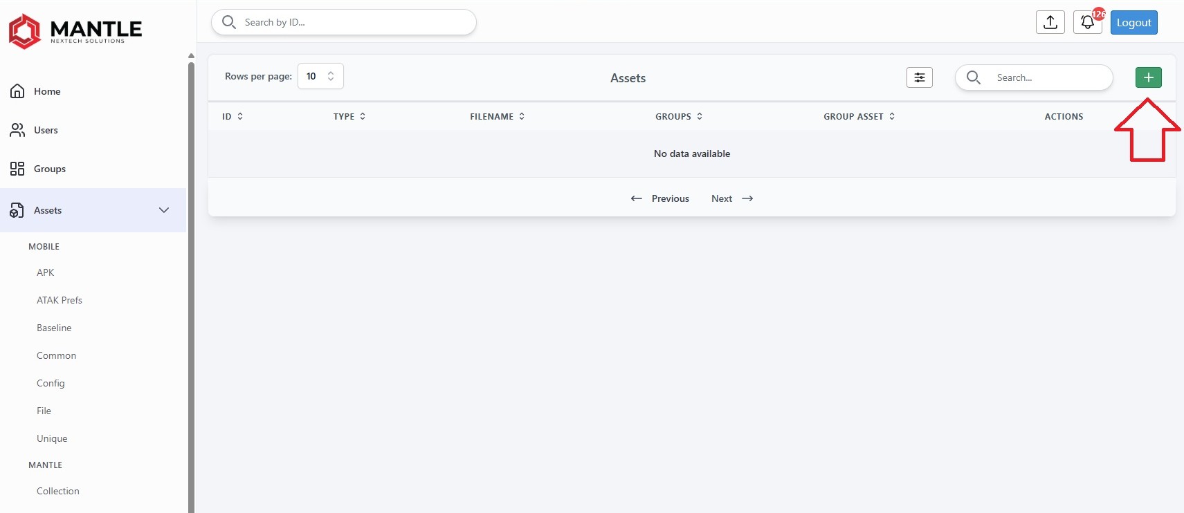 Add global asset button