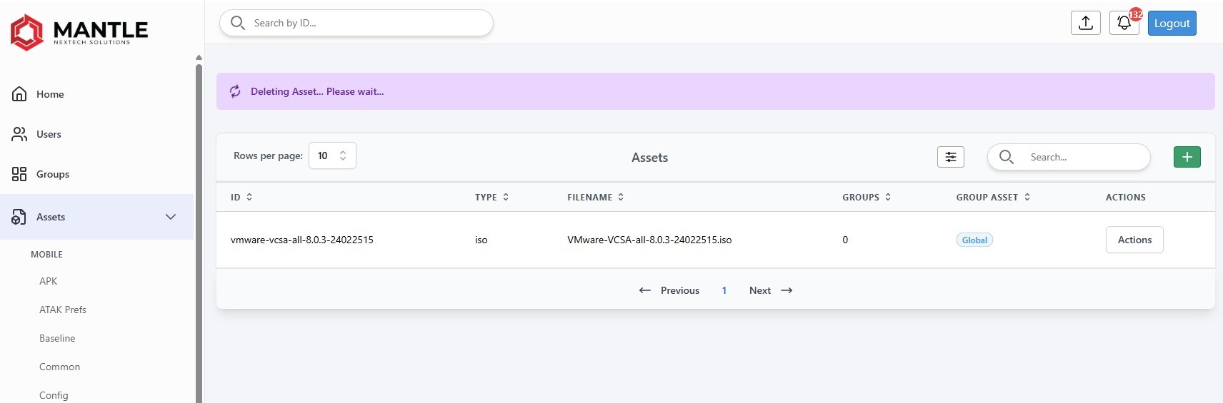 Deleting asset status message