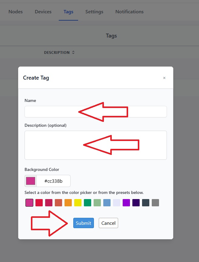 Create tag form