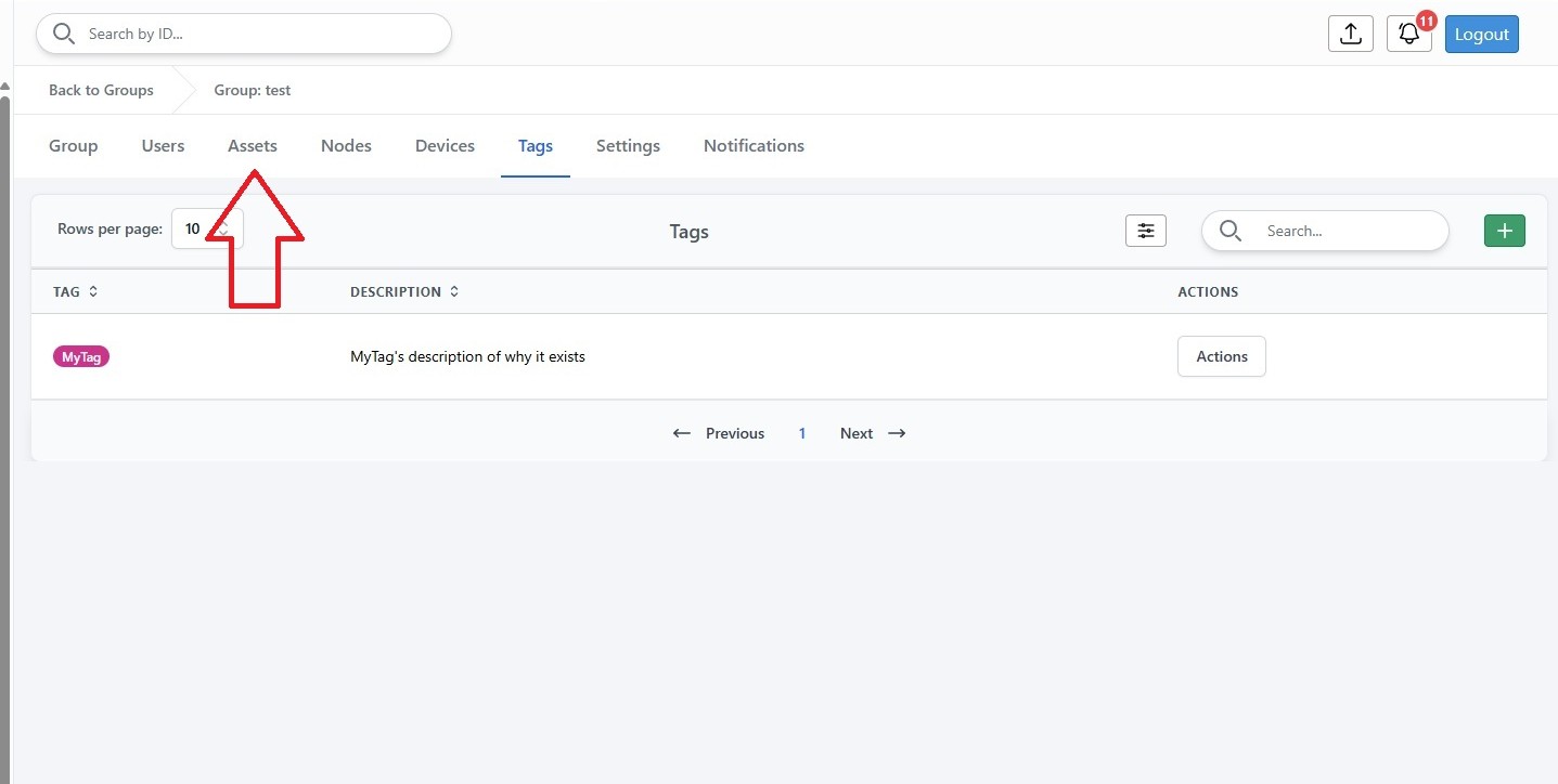 Group assets tab after tag creation
