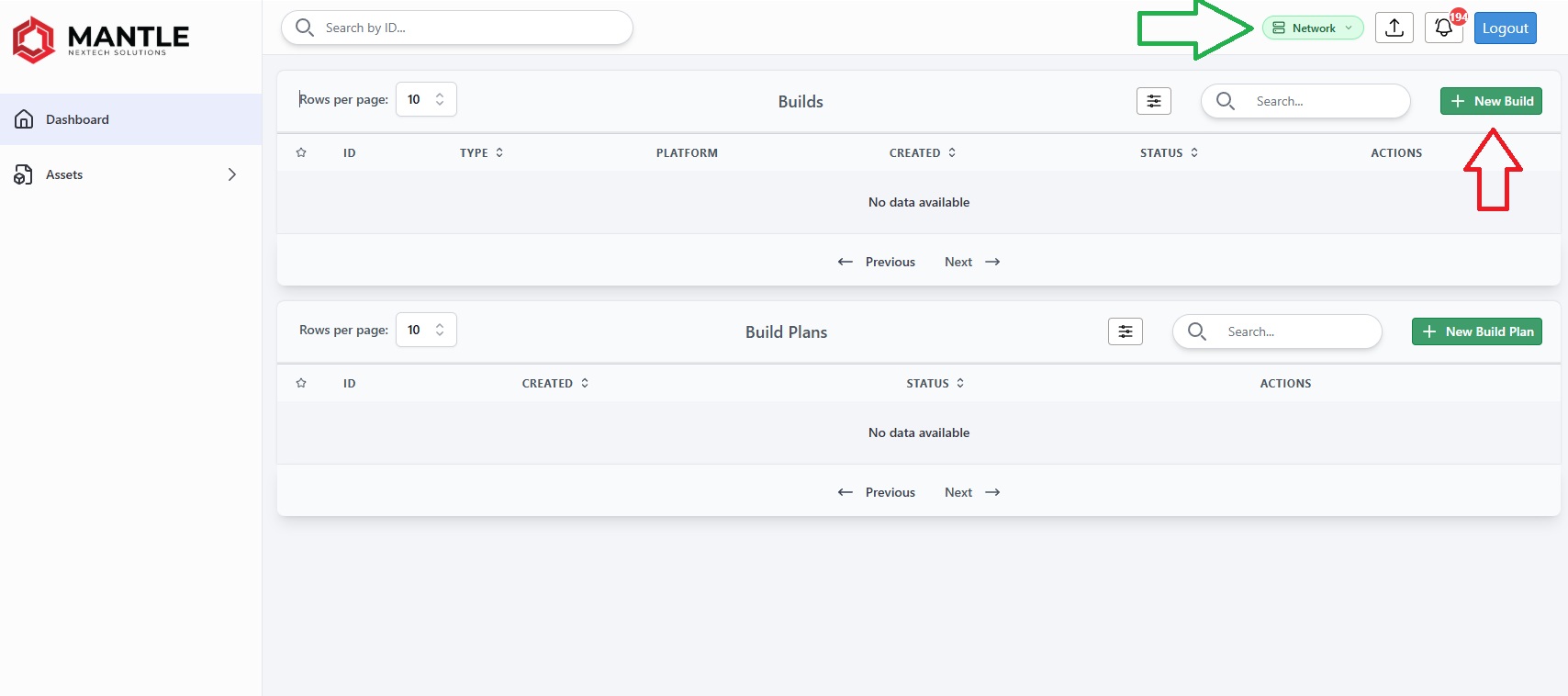 New Build button in the build workspace