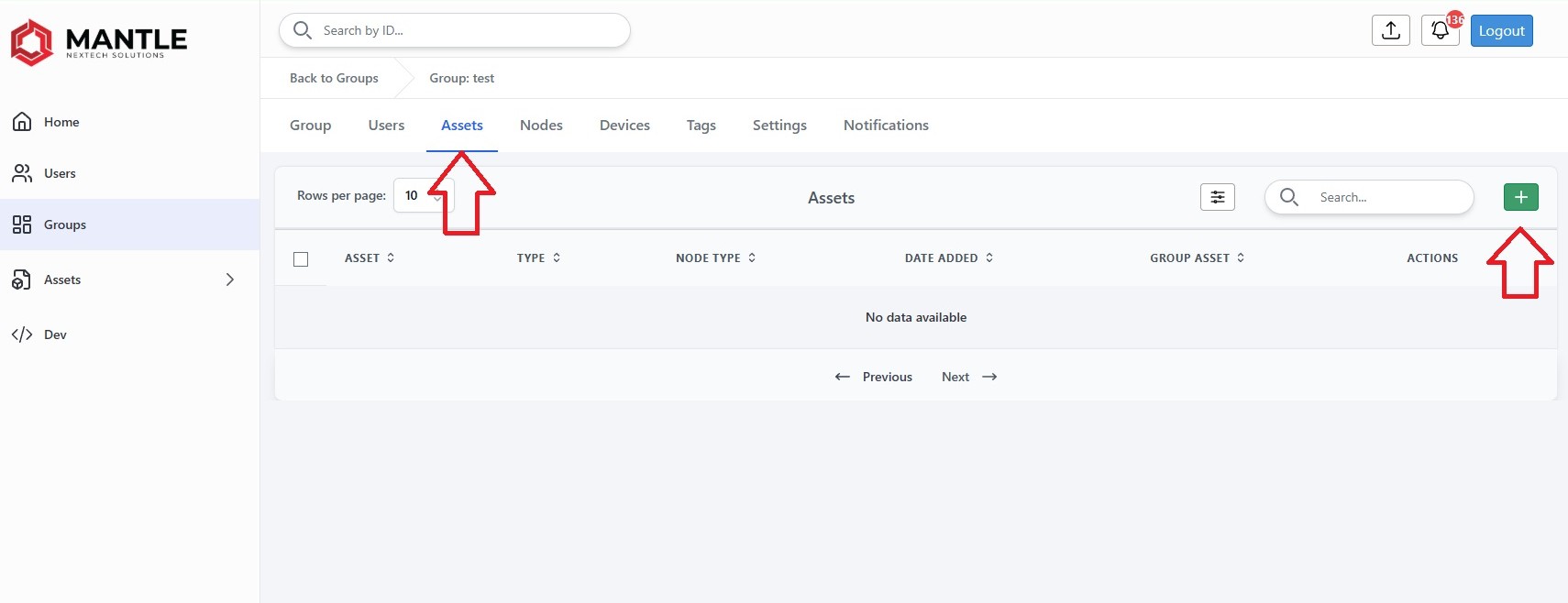 Group assets add button