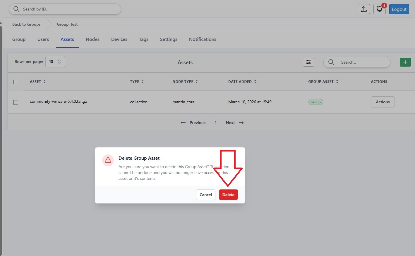 Delete confirmation modal