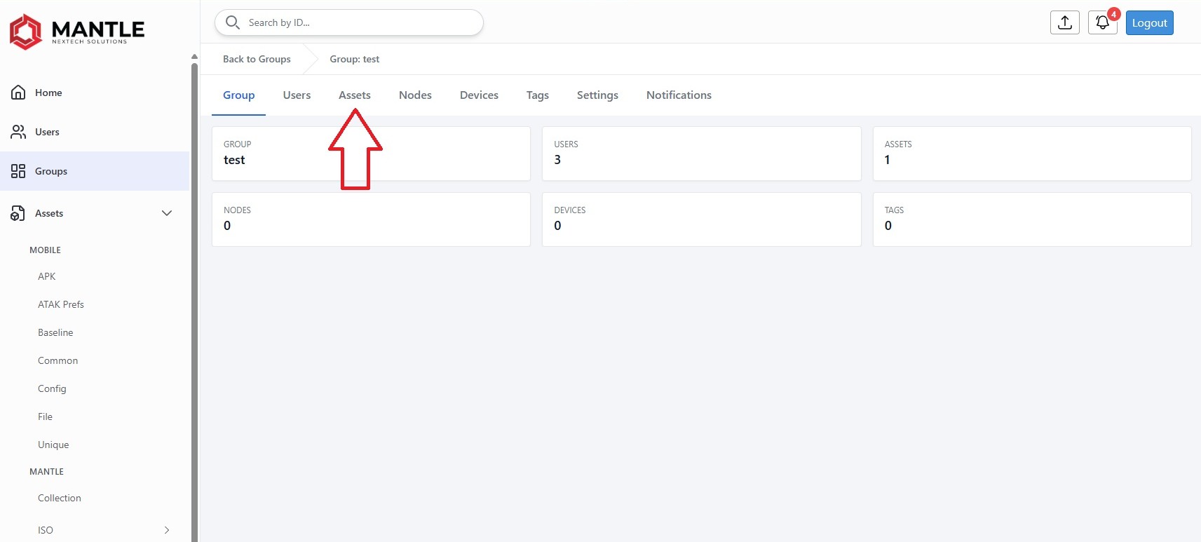 Group assets tab