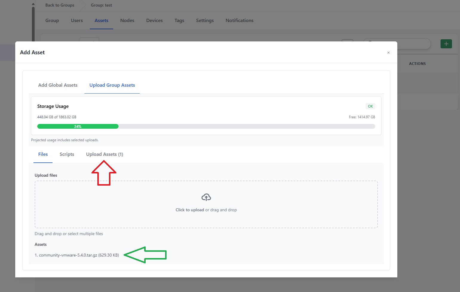 Upload assets tab in modal