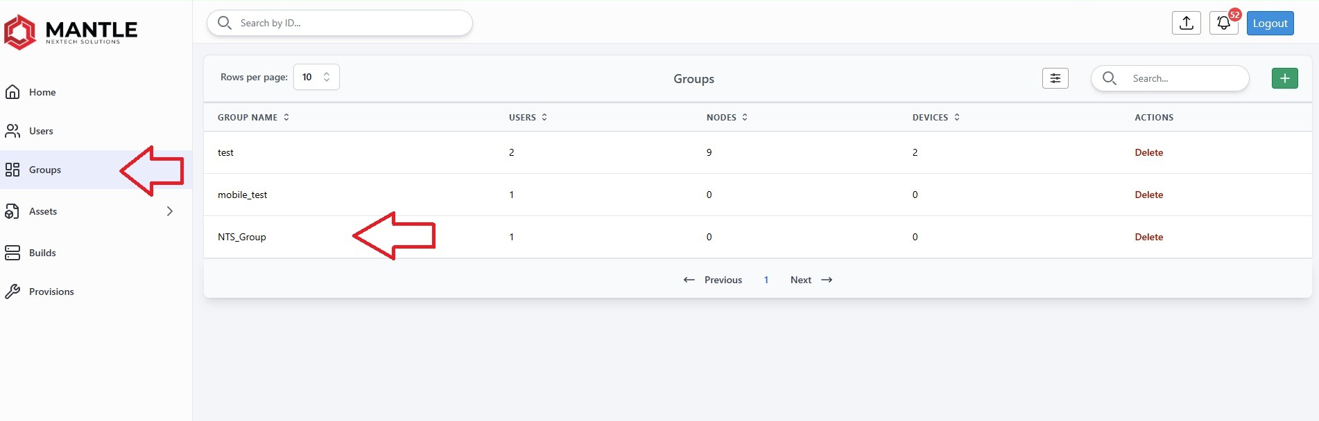 Group detail page selection