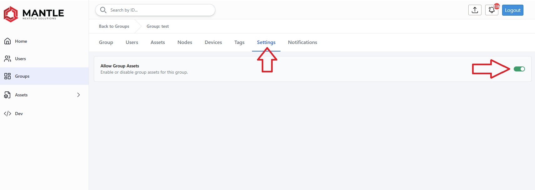 Enable allow group assets setting