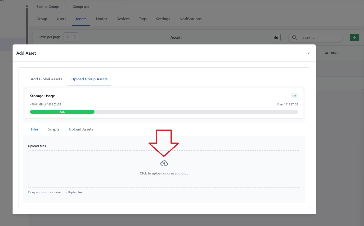 Upload files area for group assets