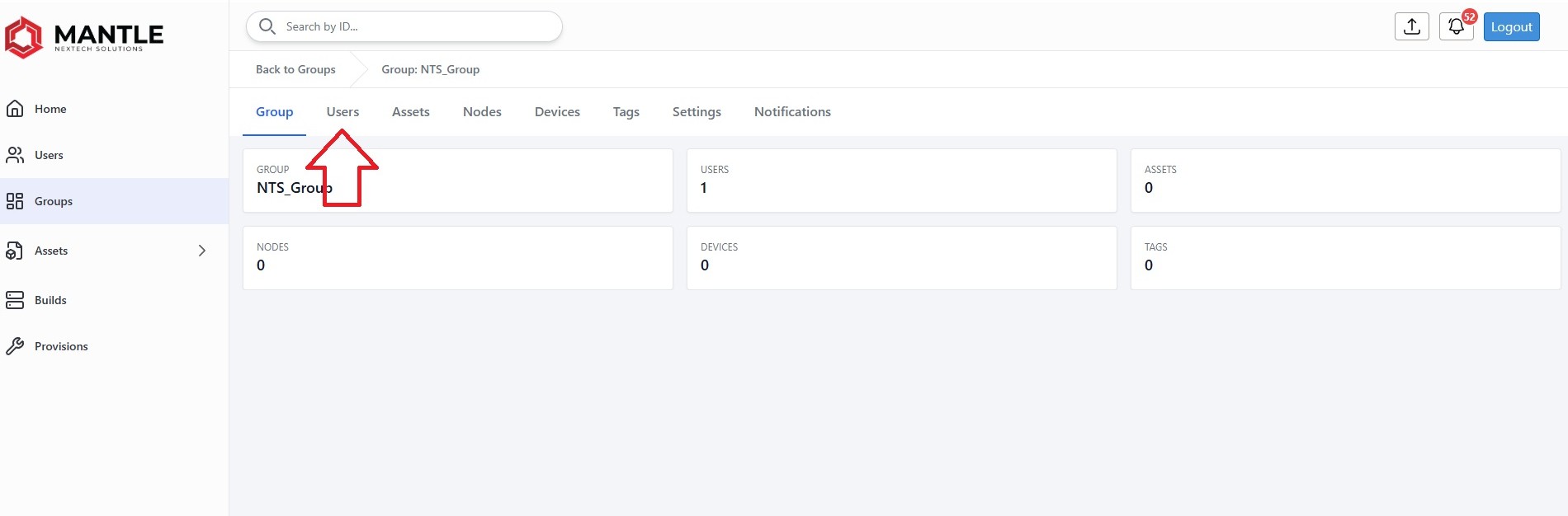 Users tab inside group management