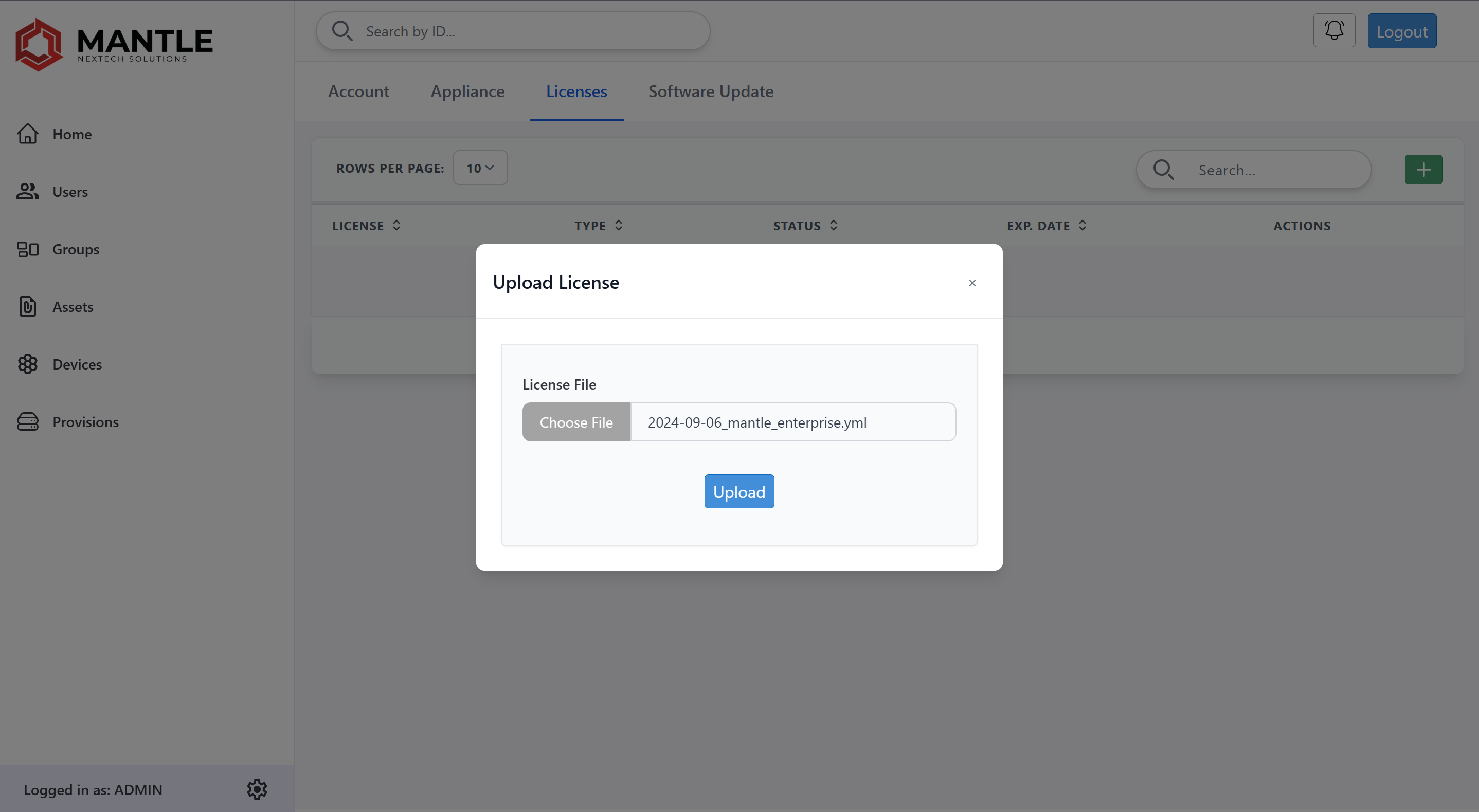 License upload