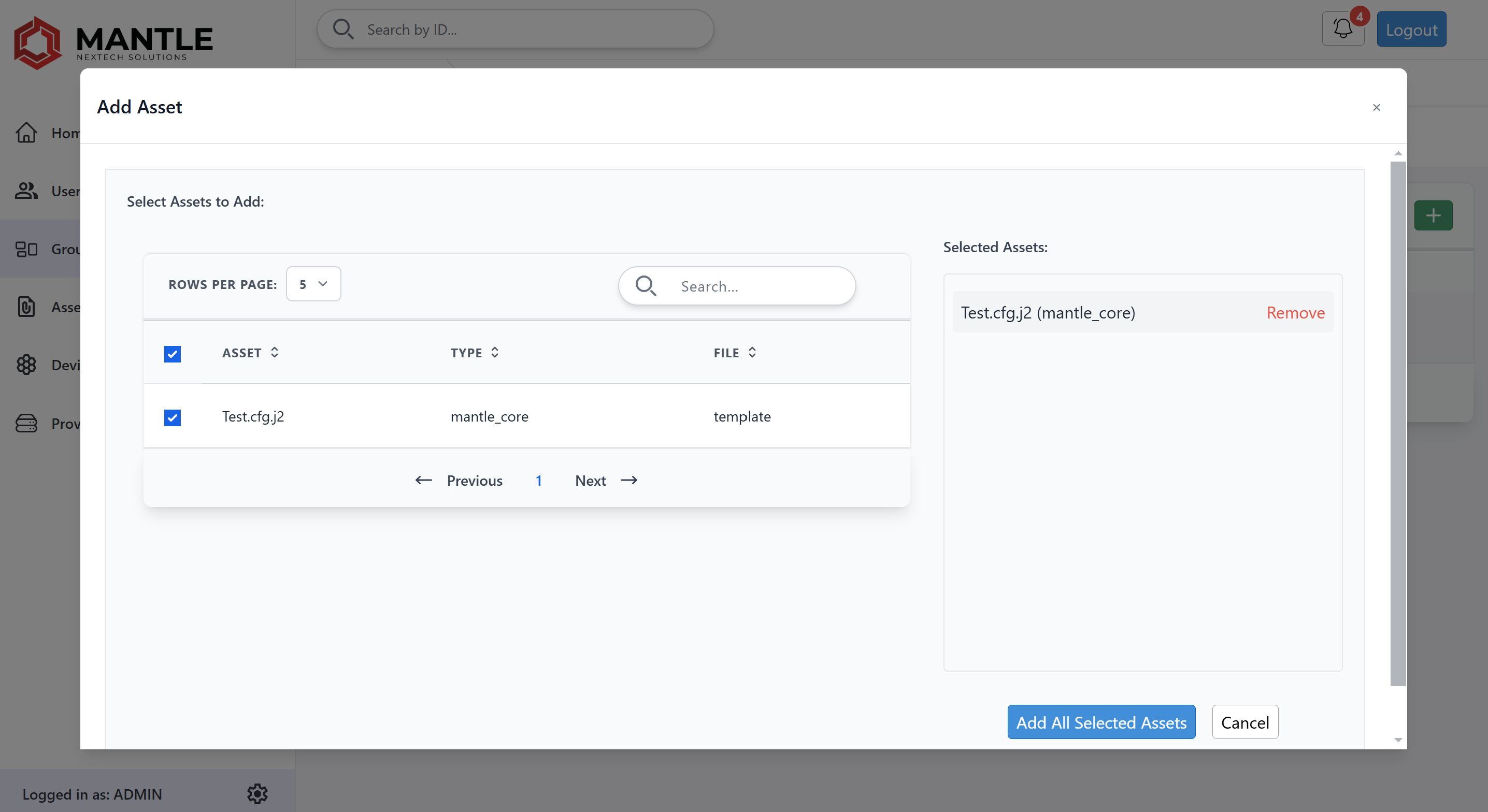Add asset to group