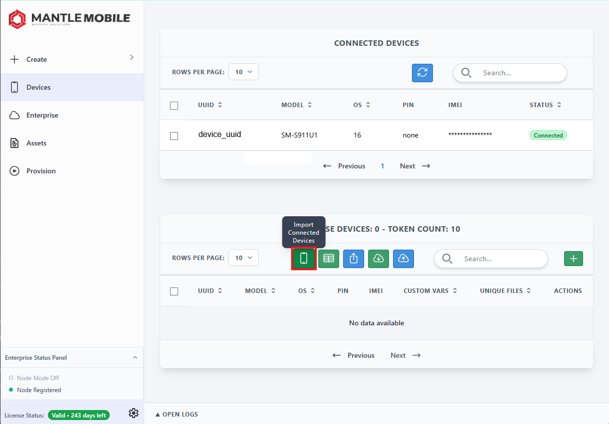 Import connected devices from node