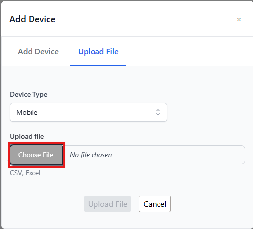 Choose spreadsheet import for mobile devices