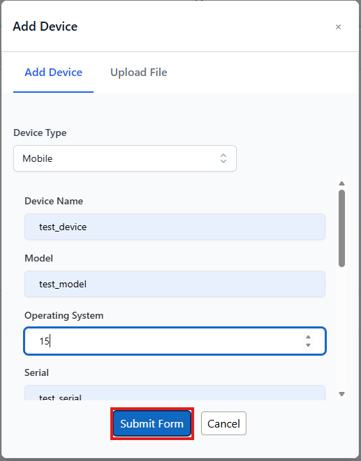Complete the manual mobile device form