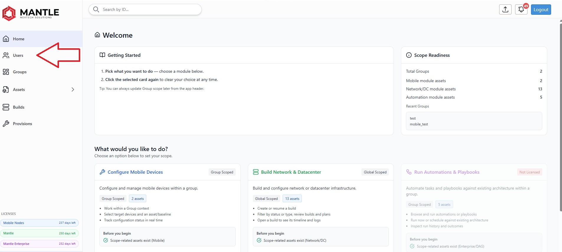 Users tab in the global navigation