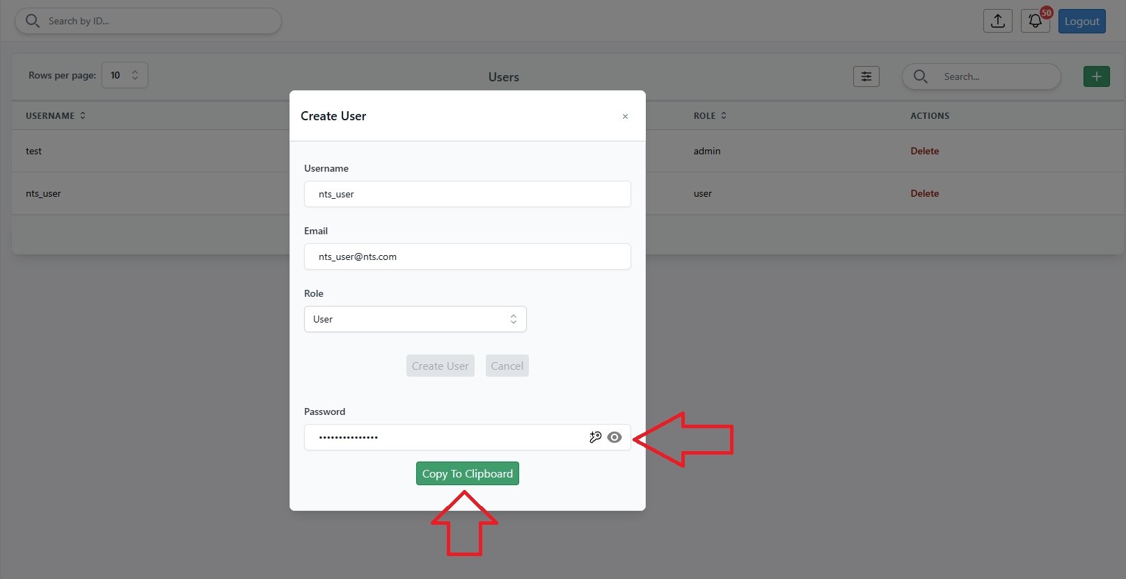 Auto-generated password panel