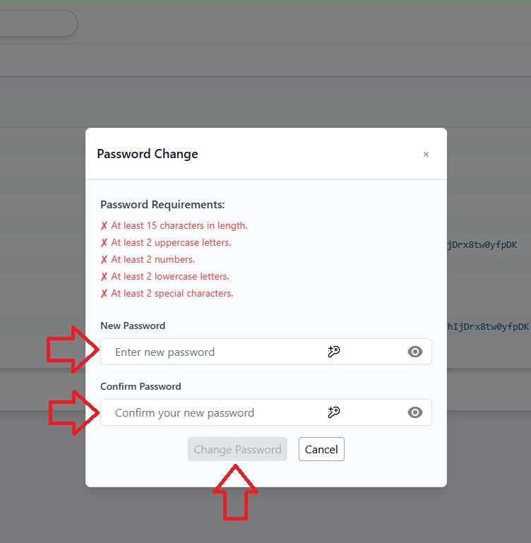 Confirming the new password submission