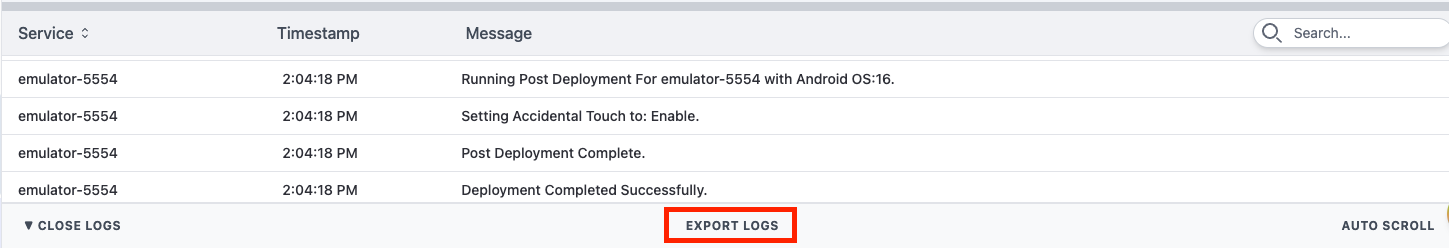 Screenshot placeholder: Export logs action and resulting file-save dialog.