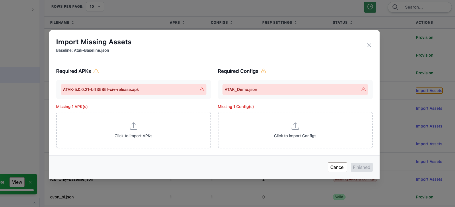 Import missing assets