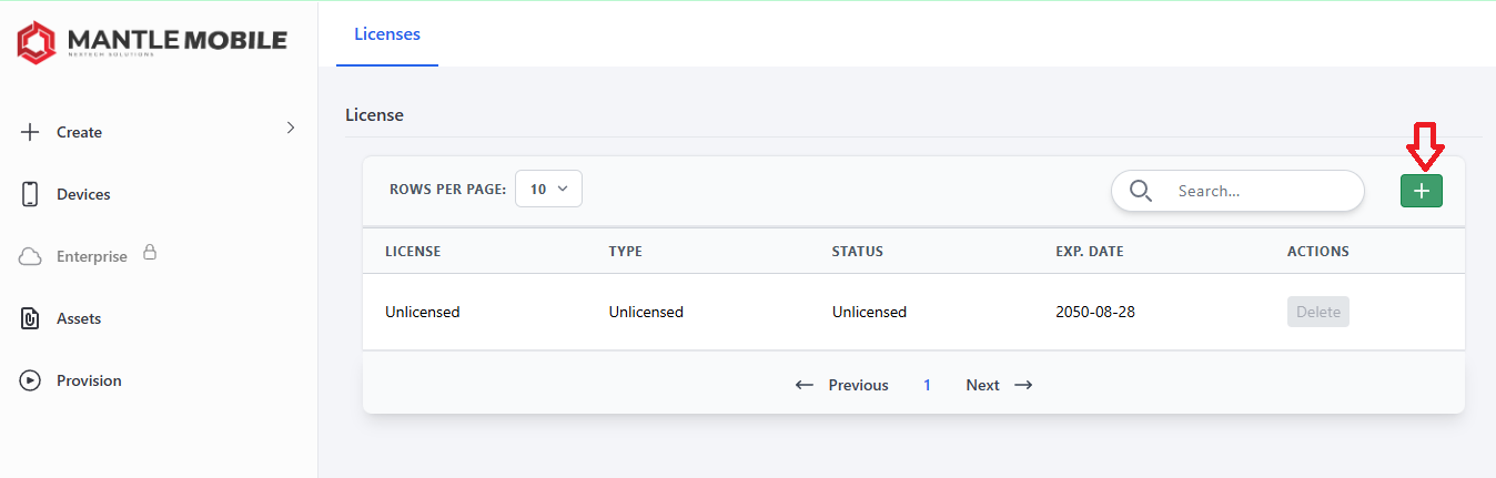 Add license button