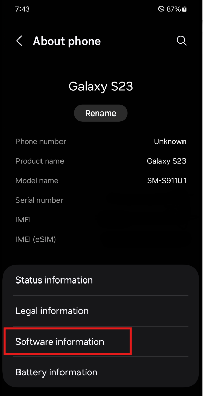 Software info