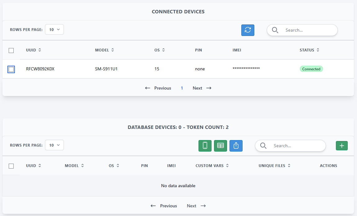Device tables