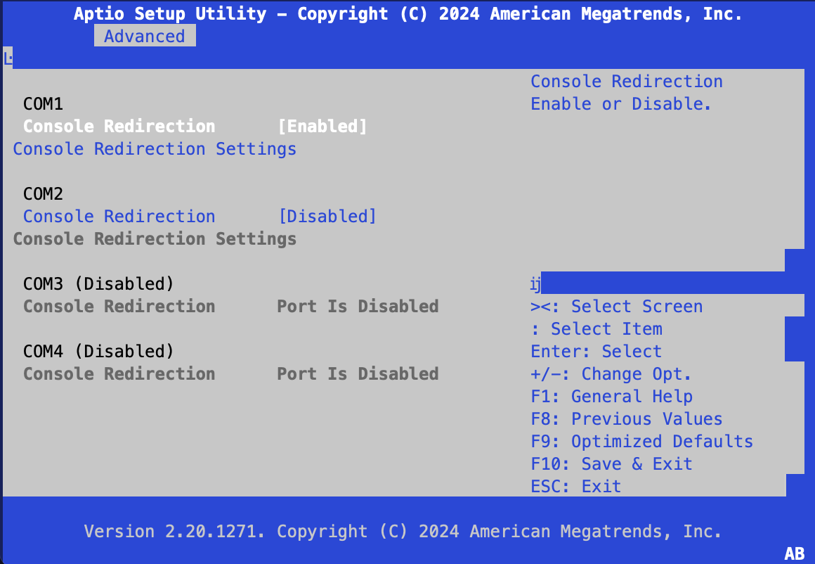 Enable serial console redirection for port