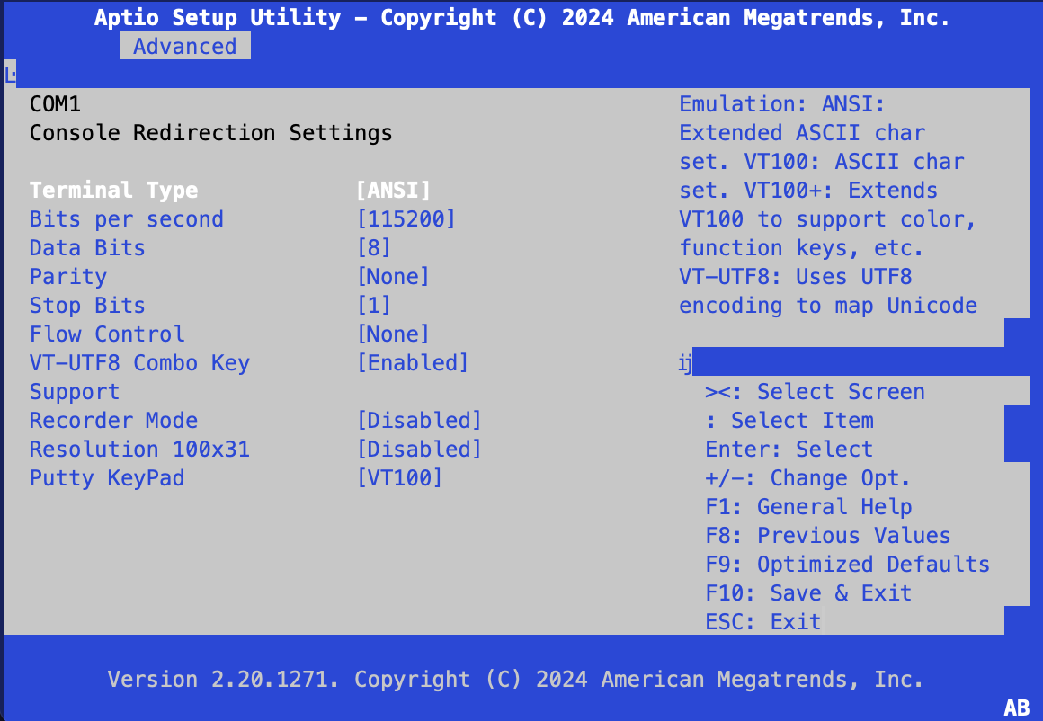 serial console port settings